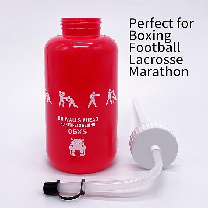 SHOKE Squeeze Sports Water Bottles Boxing Water Bottle with Long Straw BPA free Squeezable 1 Liter Hockey Water Bottle Plastic Leak Proof for Football Hockey Lacrosse Gym Cycling 32 Oz Mother's Day