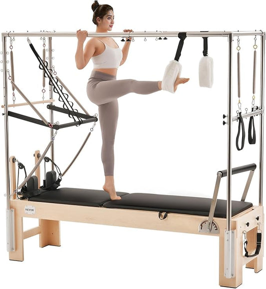 VEVOR Pilates Reformer Accessories for Home Gym, Include Reformer Box/Chair/Spine Corrector/Wall Mounted Machine/Jump Board/Foldable & Dual Resistance Springs