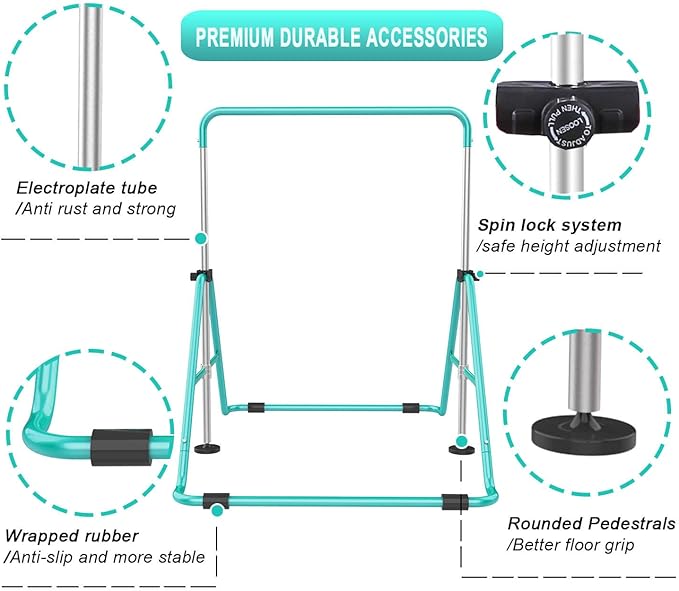 Gymnastic Bars for Kids with Adjustable Height, Folding Gymnastic Training Kip Bar, Expandable Horizontal Bar for Home