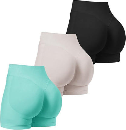 TDIFFUN Women Workout Shorts 3 Pack Gym Seamless Scrunch Butt Lifting Impact High Waist Yoga Biker Booty Athletic Shorts
