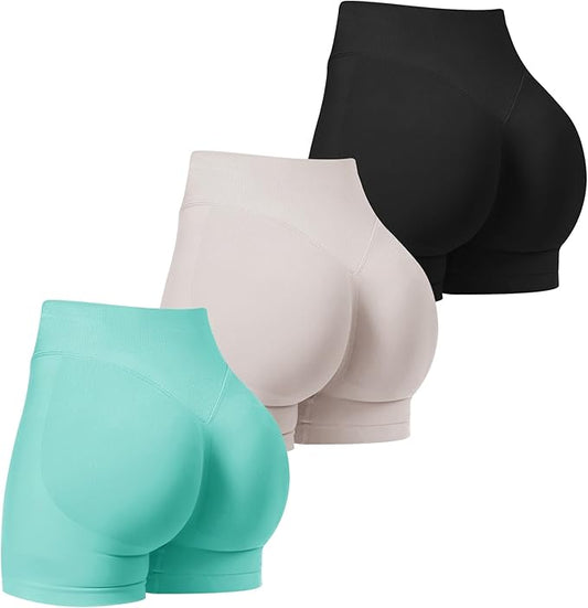 TDIFFUN Women Workout Shorts 3 Pack Gym Seamless Scrunch Butt Lifting Impact High Waist Yoga Biker Booty Athletic Shorts