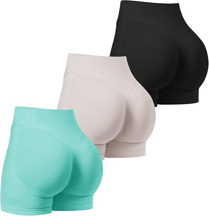TDIFFUN Women Workout Shorts 3 Pack Gym Seamless Scrunch Butt Lifting Impact High Waist Yoga Biker Booty Athletic Shorts