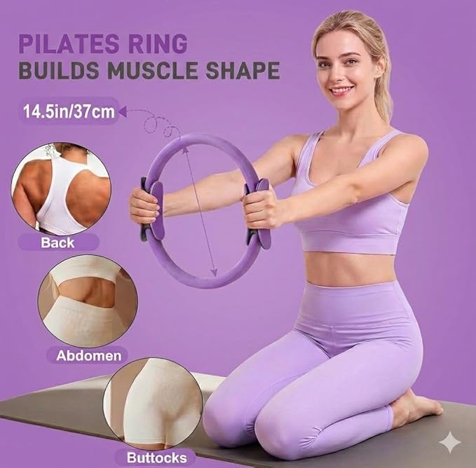 15PCS Pilates Kit for Home Workouts - Complete Set with Pilates Ring, Exercise Ball, Resistance Bands, Core Sliders & Workout Guide - Full Body Toning & Core Strength for Women Beginners