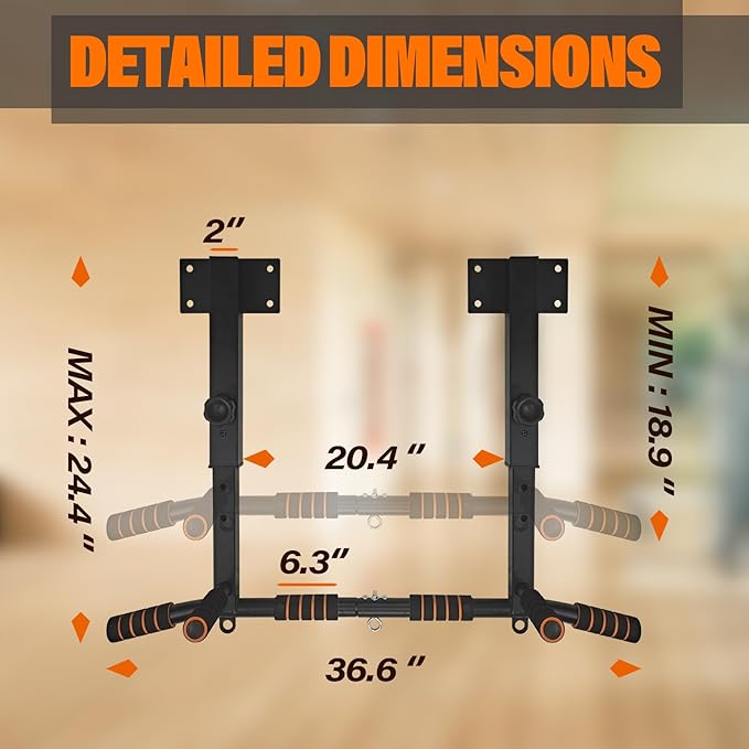 Joist Mounted Pull Up Bar,Wall Mount Pull Up Bar,Ceiling Mounted Chin Up Bar for Upper Body Workout, Dip Stand Supports to 440 Lbs