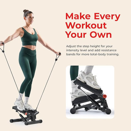 Sunny Health & Fitness Mini Steppers for Exercise at Home, Stair Step Workout Machine with Optional Resistance Bands, Full Body Cardio Equipment, Optional Free SunnyFit App Connection Smart Stepper