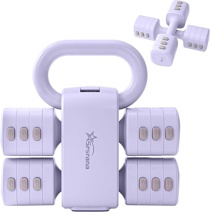 2-in-1 Adjustable Dumbbell & Kettlebell Set for Women (1.1-12.1 lbs), Quick-Change Free Weights for Home Gym, Pilates & Full Body Workout