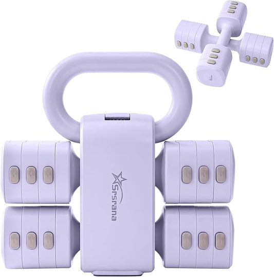 2-in-1 Adjustable Dumbbell & Kettlebell Set for Women (1.1-12.1 lbs), Quick-Change Free Weights for Home Gym, Pilates & Full Body Workout