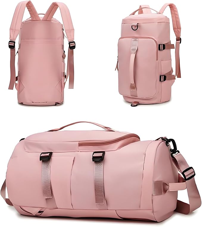 ZUEVI 3 In 1 Backpack Travel Duffle Bag for Men Women with Wet Pocket and Shoe Compartment Waterproof Gym Backpacks for Weekender Sports Training Yoga (Pink)