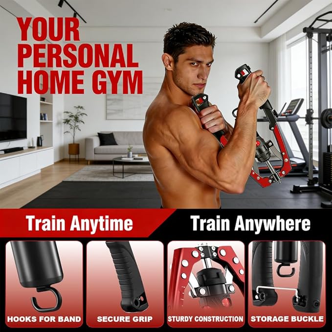 Twister Arm Trainer,with Adjustable Hydraulic Resistance 22-440LBS,3-in-1 Chest Expander Arm Exerciser with Ab Roller Wheel,Home Gym Equipment for Chest,Arms,Shoulders & Abdominal Workout,Black