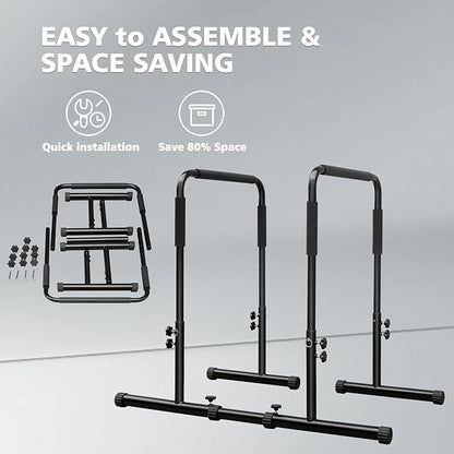 Dip Station Strength Training Dip Stands Station with Connecting Rod and Padded Handles for Home Gym & Fitness Training