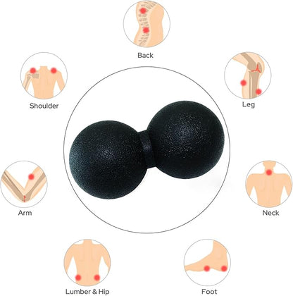 Hard Peanut Massage Ball, Double Lacrosse Massage Ball. Deep Tissue Massage Roller Mobility Ball for Physical Therapy Myofascial Release Muscle Relaxer Acupoint Massage (Black)