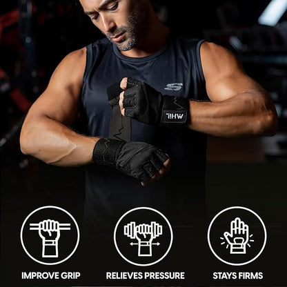 MhIL Workout Gloves for Men – Comfortable Gym Gloves for Men with Enhanced Grip for Safety and Hand Protection – Weight Lifting Protection with Wrist Wraps Support for Performance Boost and Style
