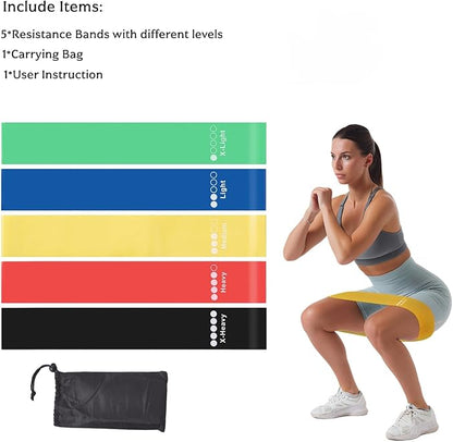 Resistance Loop Bands 5 Pack, Non-Slip Non-Roll TPE Exercise Bands for Yoga, Pilates, Home Workout, Strength Training, Stretching, Ideal for Glute, Leg, Arm, Hip Fitness