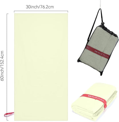 Microfiber Towel Large for Beach, Travel, Swimming, Bath, Pool–Quick Dry, Ultra Compact, Sand Free, Lightweight & Super Absorbent(Light Yellow,60x30 in)