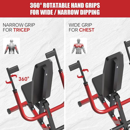 SPART Seated Dip Machine, Plate Loaded Tricep/Bicep Dip Press Machine with Cable Bar & Band Peg for Biceps Chest Training, Upper Body Push Workout, Hold up to 440LBS