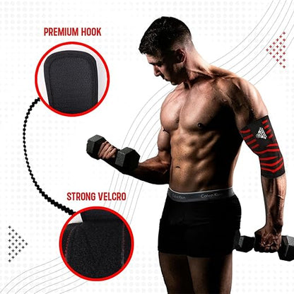 Elbow Wraps for Weightlifting (Pair), Stretchable & Breathable 41" Elbow Compression Strap, Weightlifting Straps for Bench Press, Supports Powerlifting, Pressing, Elbow Straps for Gym Accessories for Men (Red)