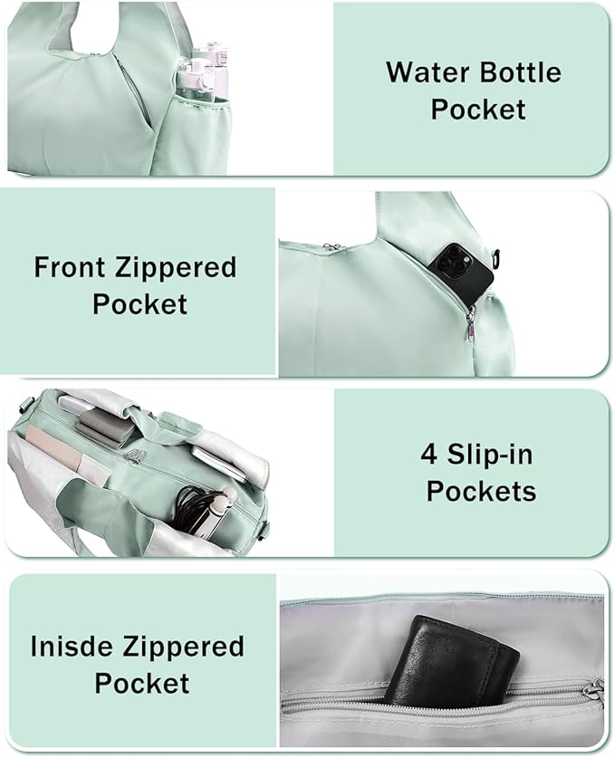 Gym Bag for Women with Shoe Compartment Yoga Mat Bag with Wet Pocket and Water Bottle Holder Weekender Bag with Strap
