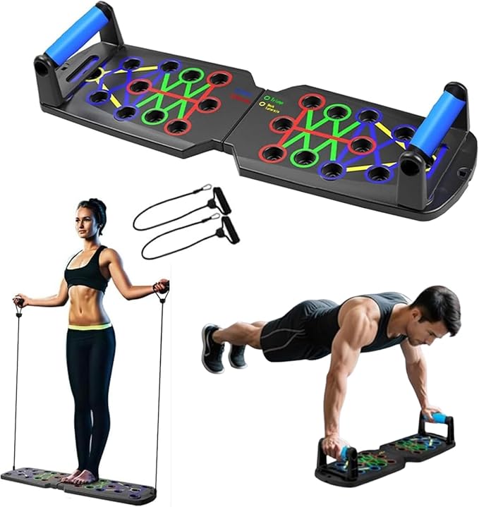 Push Up Board for Men - 15-in-1 Foldable Pushup Board with Push Up Bar, Handles & Bands, Portable Home Gym & Workout Equipment for Chest Exercise, for Teen Boys 16-18 & Gym Lovers