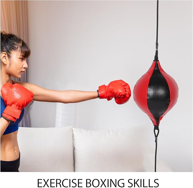 Double End Boxing Speed Ball PU Punching Ball for Reflex and Eye Coordination Training Portable Hanging Training Equipment for Home and Gym Fitness