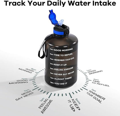 128oz Water Bottle with Time Marker, BPA Free, 1 Gallon Motivational Sports Water Bottle with Straw, for Sports, Outdoor Activities, Fitness Enthusiasts (Black)