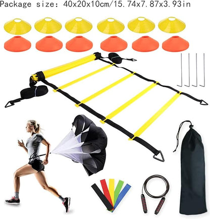 Agility Ladder Training Equipment - Speed Trainlng Gear, Adjustable Sports Set | Complete Soccer Practice Equipment, Foldable Workout Kit for Athletes, Endurance Tralning Tools for Kids Adults