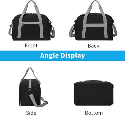 Small Gym Bag 14 inch lightweight Carry On Mini Duffel Bag with Shoe Compartment for Travel Sport - Black/Grey