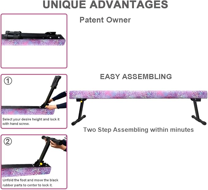 6ft Ultrasimple Adjustable&Foldable Balance Beam,High-Low Floor Beam Suede Gymnastics Equipment,No Tool Require, Gymnastics Beam for Training&Professional HomeTraining