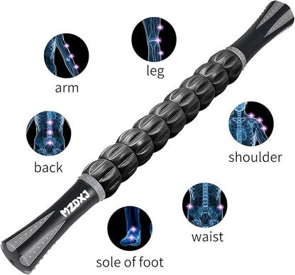 Muscle Roller Massage Roller Stick- Deep Tissue Fascia Blaster for Myofascial Pain Relief, Lymphatic Drainage & Body Sculpting, Handheld Physical Therapy & Recovery Tool (Gray black-18 inch)