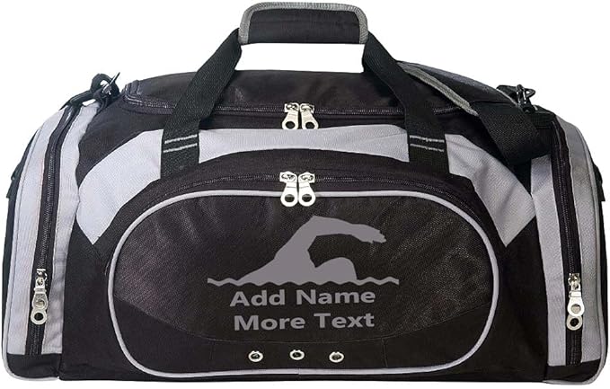 Personalized SportS Duffel Bag With Custom Name & Text - Swimming Black