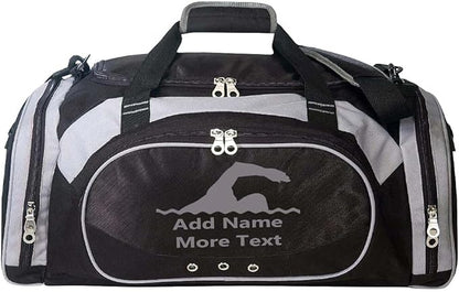 Personalized SportS Duffel Bag With Custom Name & Text - Swimming Black