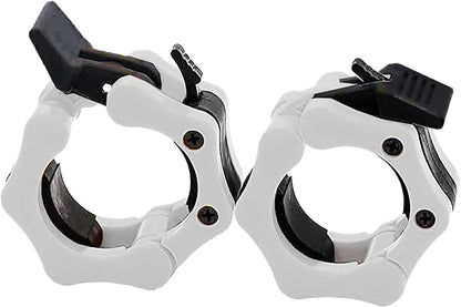 Barbell Clamps 2 inch, Heavy Duty Exercise Collars 2" Quick Release Pair of Locking Pro Olympic Weight Bar Plate Locks Collar Clips Weightlifting Fitness Training - White w/Black