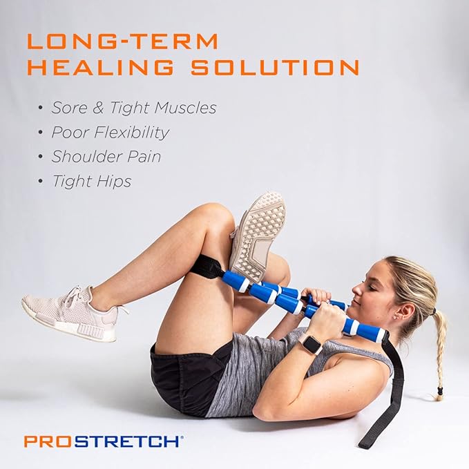 ProStretch StretchRite, Physical Therapy Stretching Strap with Grip Handles for Sore and Tight Muscles, Includes Coaching Guide, Blue/White