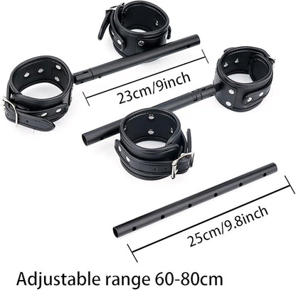 Heavy Duty Stainless Steel Expandable Spreader Bar with 4pcs PU Black--Pink Skull Pattern Detachable Adjustable Straps,Workout Bar for Home Indoor Gym Training Kit