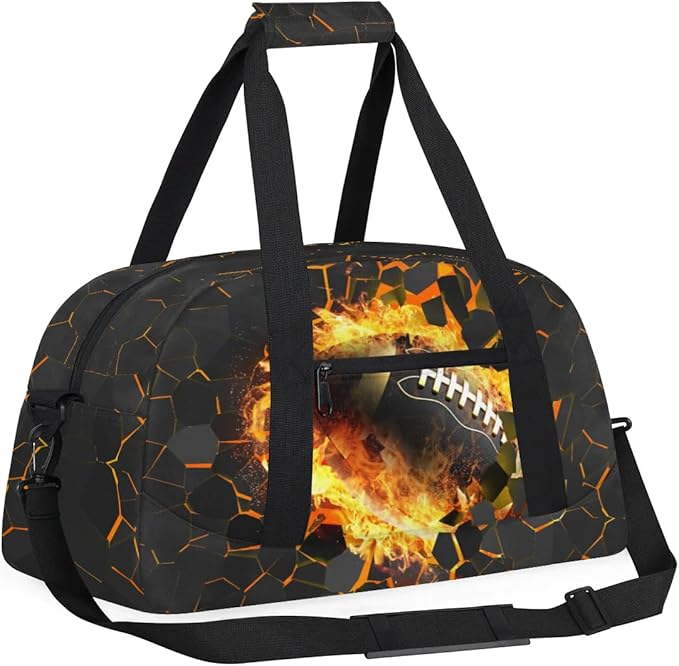 Kids Duffel Bag for Boys - Football Fire Sports Gym Bag Overnight Travel Weekender Bag Lightweight Carry On Sleepovers Bag for School Practice Gymnastics