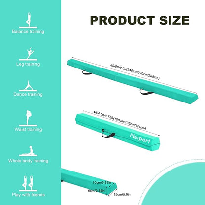 FBSPORT 8ft/9ft/9.5ft Balance Beam Folding Gymnastics Beam Foam Balance Floor Beam Equipment for Kids Adults, Suede Cover Anti Slip Base with Carry Bag for Home School Gym Training