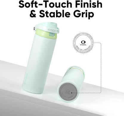 ENCOOL Leakproof Insulated Water Bottle with Straw Dual-Sip Water Bottle Bag-Safe Design for Work, Commute & Gym – Keeps Drinks Cold All Day, 32 oz, Lime White
