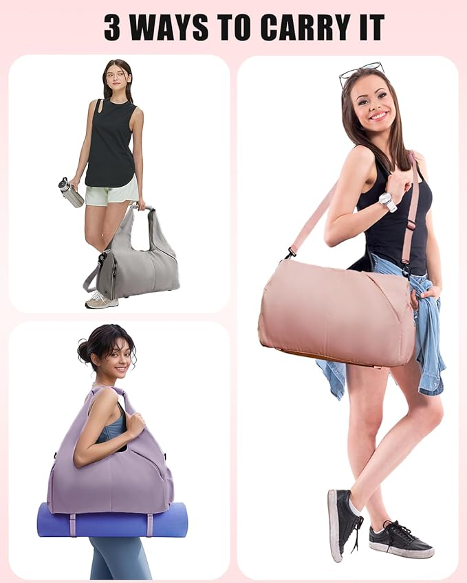 Gym Bag for Women with Shoe Compartment Yoga Mat Bag with Wet Pocket and Water Bottle Holder Weekender Bag with Strap