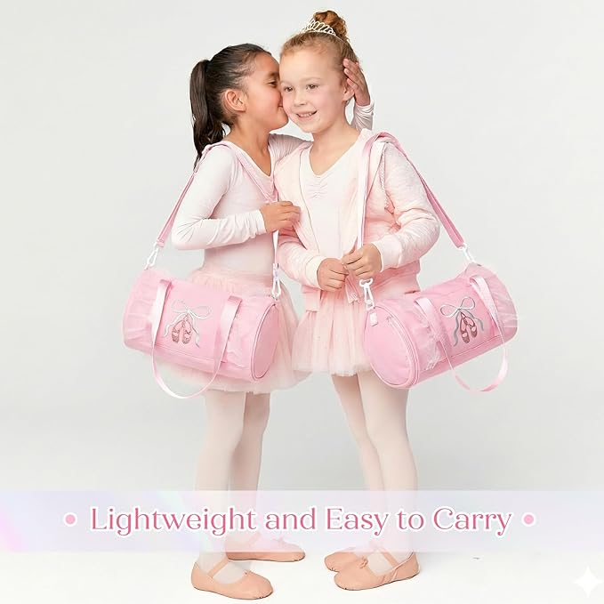 Dance Bag for girls, KUIRAN 8L Dance Duffel Bag with Separate Shoe Compartment Lightweight Water-resistant Sport Bag for Dance, Ballet, Gym, Travel - Pink