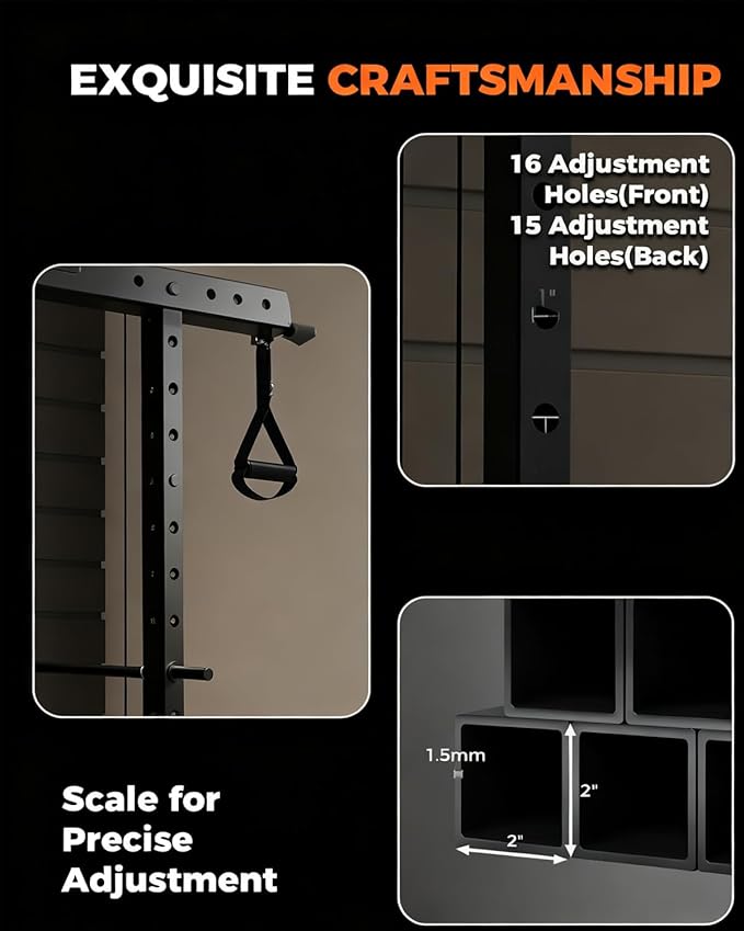 Power Cage, All-in-1 Home Gym with LAT Pulldown & Cable System, 2000LBS Squat Rack for Home & Garage & Apartment Use, Workout Cage with More Attachments