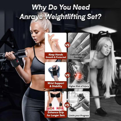 Weight Lifting Hooks & Wrist Straps Set – Lifting Hooks with Anti-Slip Grip, Adjustable Wrist Wraps for Weightlifting, Deadlifts, Powerlifting, Gym Straps for Men and Women, Black-Red