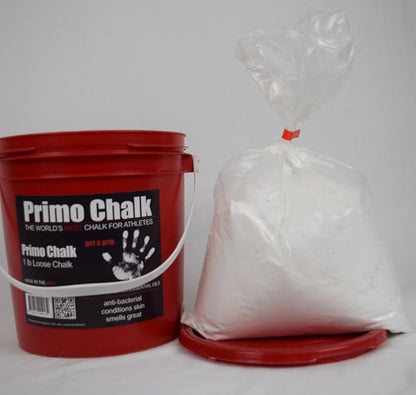 Primo Chalk Resealable Bucket: Loose Chalk for Weightlifting, Rock Climbing, & Gymnastics, Made in The USA, Chalk Ball Refill for Superior Grip