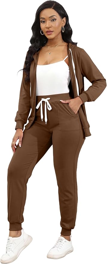 CLOCOR Track Suits for Women Set - Casual 2 Piece Outfits Sweatsuit Pocket Hoodies Long Sleeve with Patchwork Pants Set