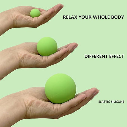Set of 3 Massage Balls of Different Sizes, Therapy Ball for Muscle Relief and Yoga Relaxation, Massage Ball for Back,Hands and Feet (Green)