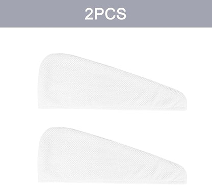 2 Pack Microfiber Hair Towel Wrap for Women, Hair Drying Towel with Button, Towel Turban,Head Towel to Dry Hair Quickly Lint Free, White