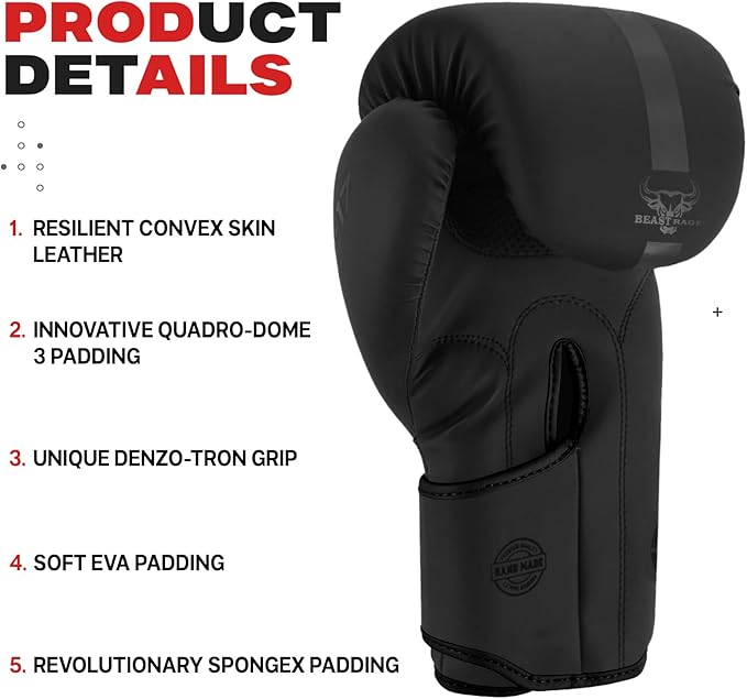 BEAST RAGE Boxing Gloves Muay Thai Kickboxing MMA Fight Bag Training Punch Hitting Workout Men Women Sparring Fitness Mitts Heavy Padded Martial Arts Sports
