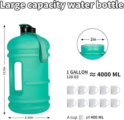 TOOFEEL 1 Gallon Water Bottle,Leakproof,Bpa Free,Dishwasher Safe,128 oz Large Water Jug wiht Handle,Travel & Camping & Sports & Gym Water Bottle For Men and Women - Matte Mint Green