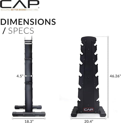 CAP Barbell Rubber Coated Dumbbell Weight Set with Vertical Rack | 100 lb, 150 lb, and 210 lb Options