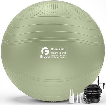 Gruper Yoga Ball, Extra Thick Non Slip Exercise Ball for Workout, Birthing, Balance, Stability, Pregnancy, 4 Sizes Anti Burst Chair for Home and Office, Includes Quick Pump & Fitness Guide