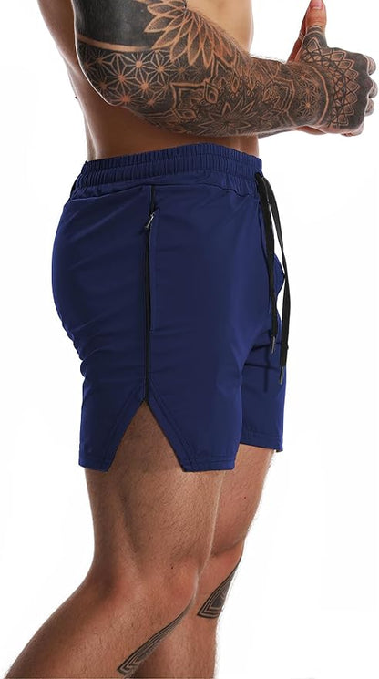 FLYFIREFLY Men's Gym Workout Shorts Quick Dry Lightweight Athletic Shorts Running Bodybuilding Training with Towel Loop