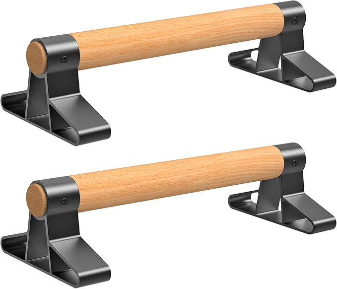 SELEWARE Wood push up bars Parallettes bars Anti-slip Handstand Bars for Calisthenics, Fitness, Floor workouts Solid Wood with Sturdy Metal Bracket, Support 600 lbs